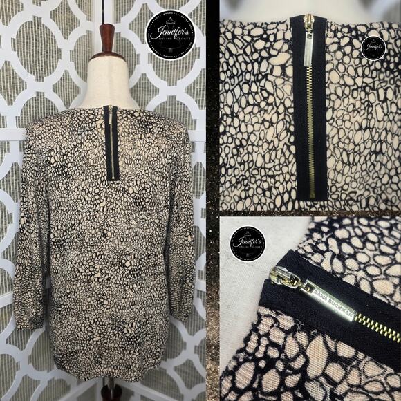 Dana Buchman Brown and Tan Animal Print 3/4 Sleeve Sweater Size MED - Picture 6 of 9